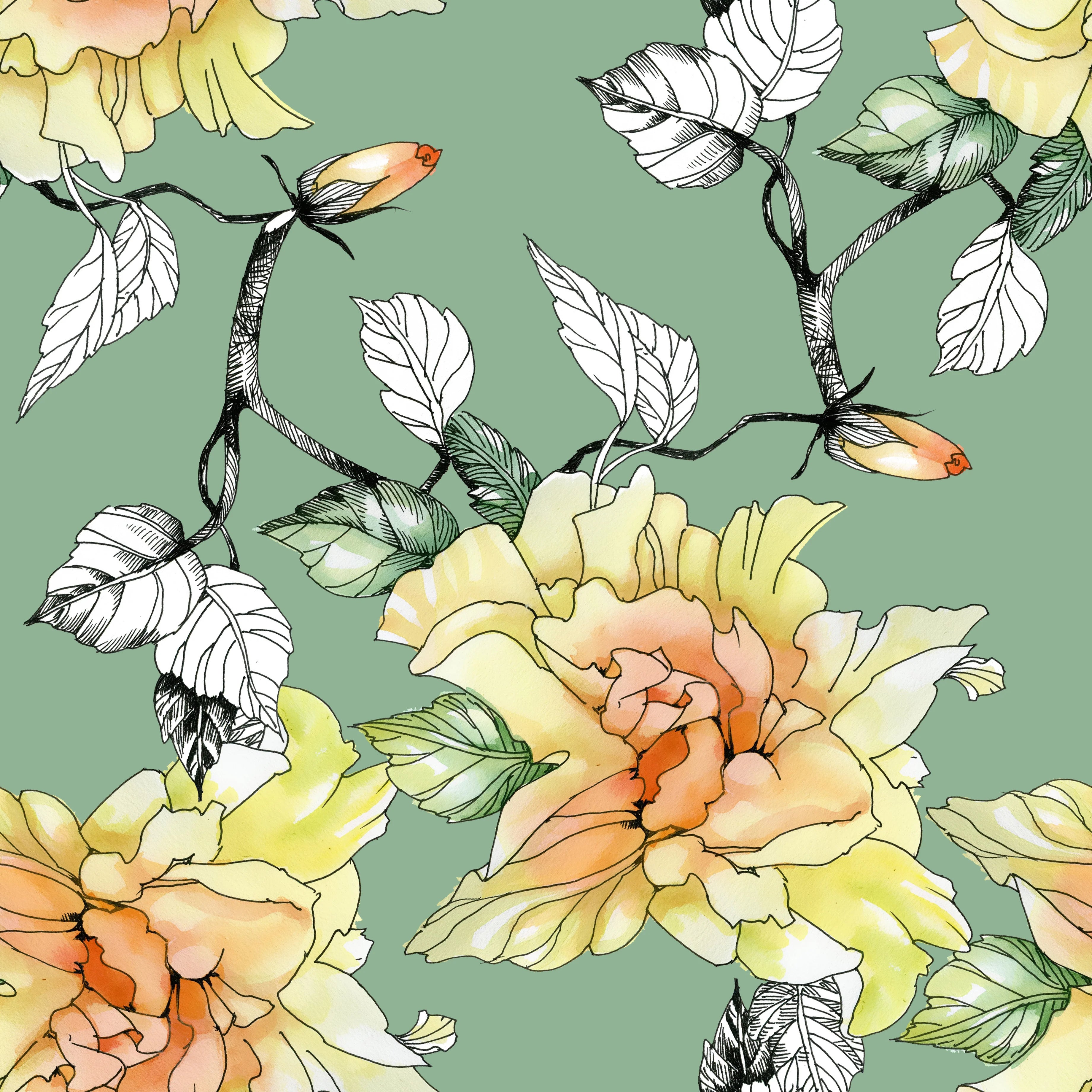 Pastel Floral - Mint Paper - Mint by Michelle